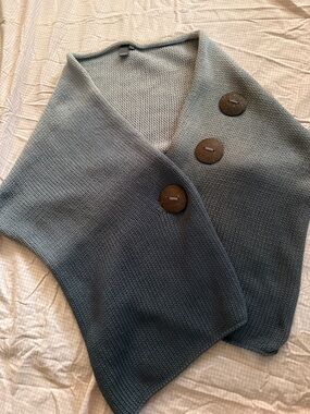 Button-Front Slate Blue Knit Shrug